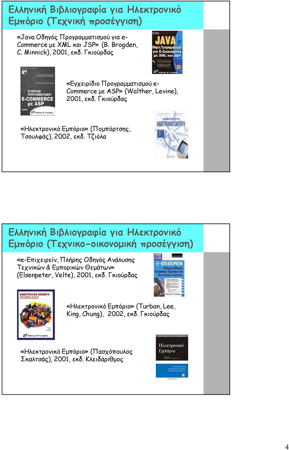 Τζιόλα Ελληνική Βιβλιογραφία για Ηλεκτρονικό Εμπόριο (Τεχνικο-οικονομική προσέγγιση) «e-επιχειρείν, Πλήρης Οδηγός Ανάλυσης Τεχνικών & Εμπορικών Θεμάτων»