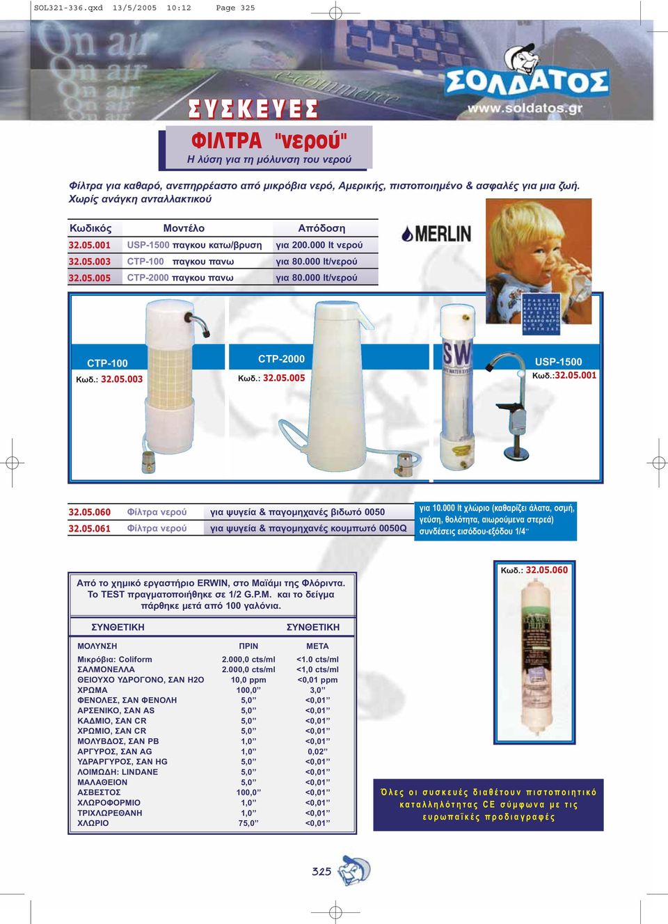 000 lt/νερού CTP- Κωδ.: 32.05.003 CTP-2000 Κωδ.: 32.05.005 USP-1500 Κωδ.:32.05.001 32.05.060 32.05.061 Φίλτρα νερού για ψυγεία & παγοµηχανές βιδωτό 0050 Φίλτρα νερού για ψυγεία & παγοµηχανές κουµπωτό 0050Q για 10.