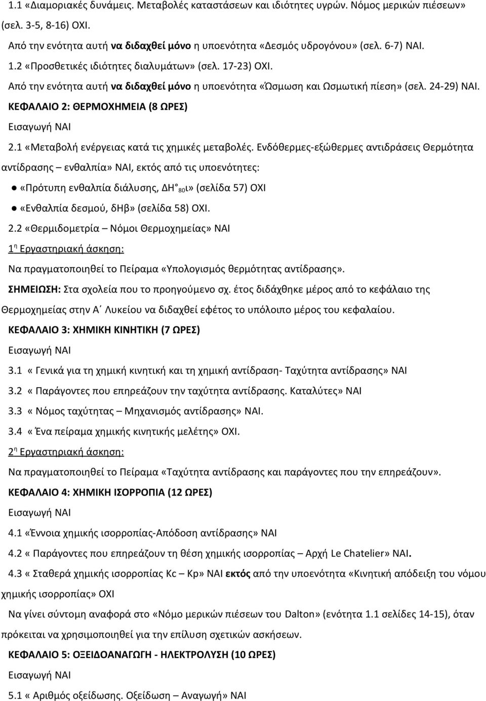 ΚΕΦΑΛΑΙΟ 2: ΘΕΡΜΟΧΗΜΕΙΑ (8 ΩΡΕΣ) Εισαγωγή ΝΑΙ 2.1 «Μεταβολή ενέργειας κατά τις χημικές μεταβολές.