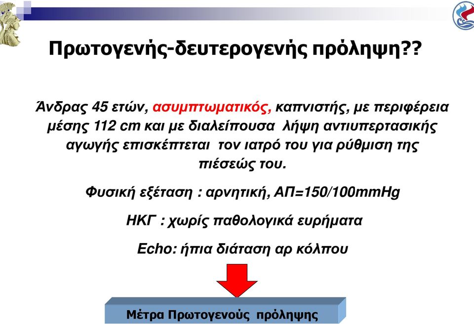 διαλείπουσα λήψη αντιυπερτασικής αγωγής επισκέπτεται τον ιατρό του για ρύθµιση της