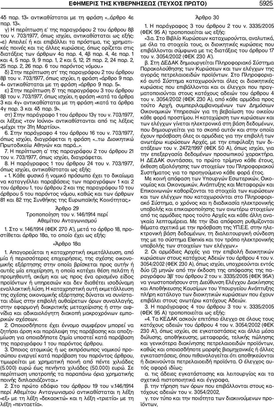 1, 2 και 5, 12, 21 παρ. 2, 24 παρ. 2, 25 παρ. 2, 26 παρ. 6 του παρόντος νόμου.» δ) Στην περίπτωση στ της παραγράφου 2 του άρθρου 8β του ν. 703/1977, όπως ισχύει, η φράση «άρθρο 9 παρ.