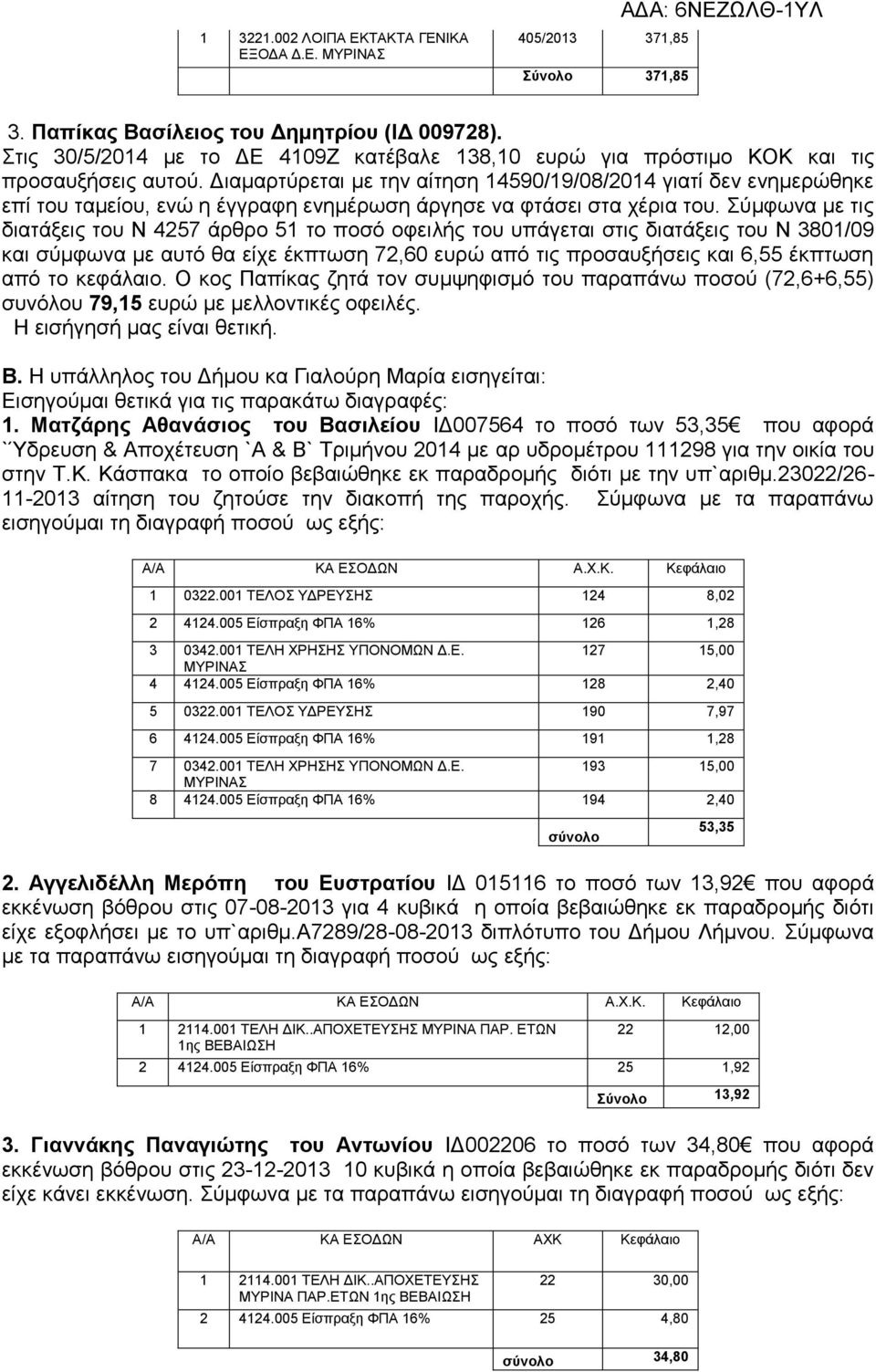 Διαμαρτύρεται με την αίτηση 14590/19/08/2014 γιατί δεν ενημερώθηκε επί του ταμείου, ενώ η έγγραφη ενημέρωση άργησε να φτάσει στα χέρια του.