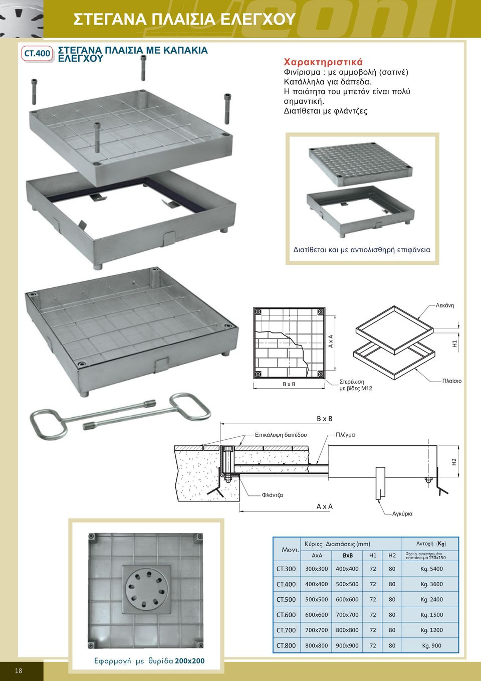 x 400x400 72 80 Kg. 5400 CT.400 400x400 500x500 72 80 Kg. 30 CT.