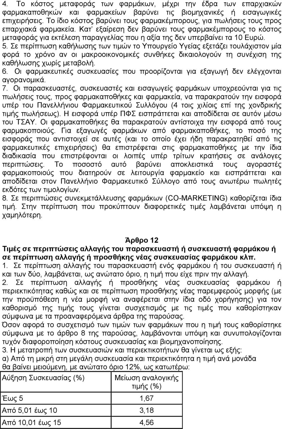 Κατ εξαίρεση δεν βαρύνει τους φαρµακέµπορους το κόστος µεταφοράς για εκτέλεση παραγγελίας που η αξία της δεν υπερβαίνει τα 10 Ευρώ. 5.