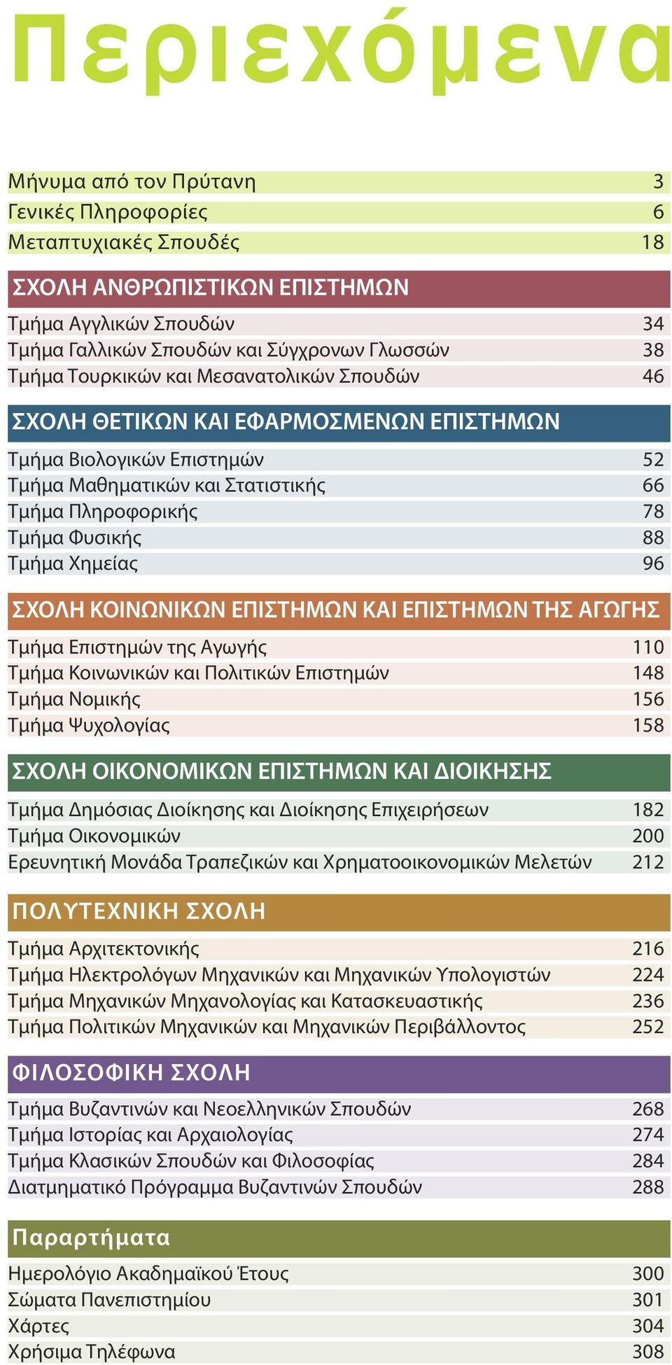 96 ΣΧΟΛΗ ΚΟΙΝΩΝΙΚΩΝ ΕΠΙΣΤΗΜΩΝ ΚΑΙ ΕΠΙΣΤΗΜΩΝ ΤΗΣ ΑΓΩΓΗΣ Tμήμα Eπιστημών της Aγωγής 110 Tμήμα Kοινωνικών και Πολιτικών Eπιστημών 148 Tμήμα Νομικής 156 Tμήμα Ψυχολογίας 158 ΣΧΟΛΗ ΟΙΚΟΝΟΜΙΚΩΝ ΕΠΙΣΤΗΜΩΝ