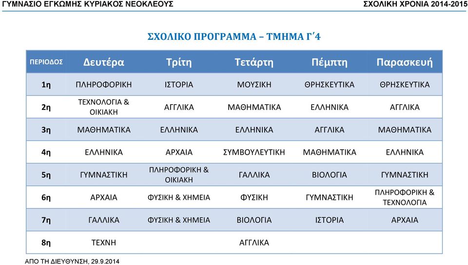 ΕΛΛΗΝΙΚΑ ΑΡΧΑΙΑ ΣΥΜΒΟΥΛΕΥΤΙΚΗ ΕΛΛΗΝΙΚΑ 5η ΓΥΜΝΑΣΤΙΚΗ ΓΑΛΛΙΚΑ ΒΙΟΛΟΓΙΑ