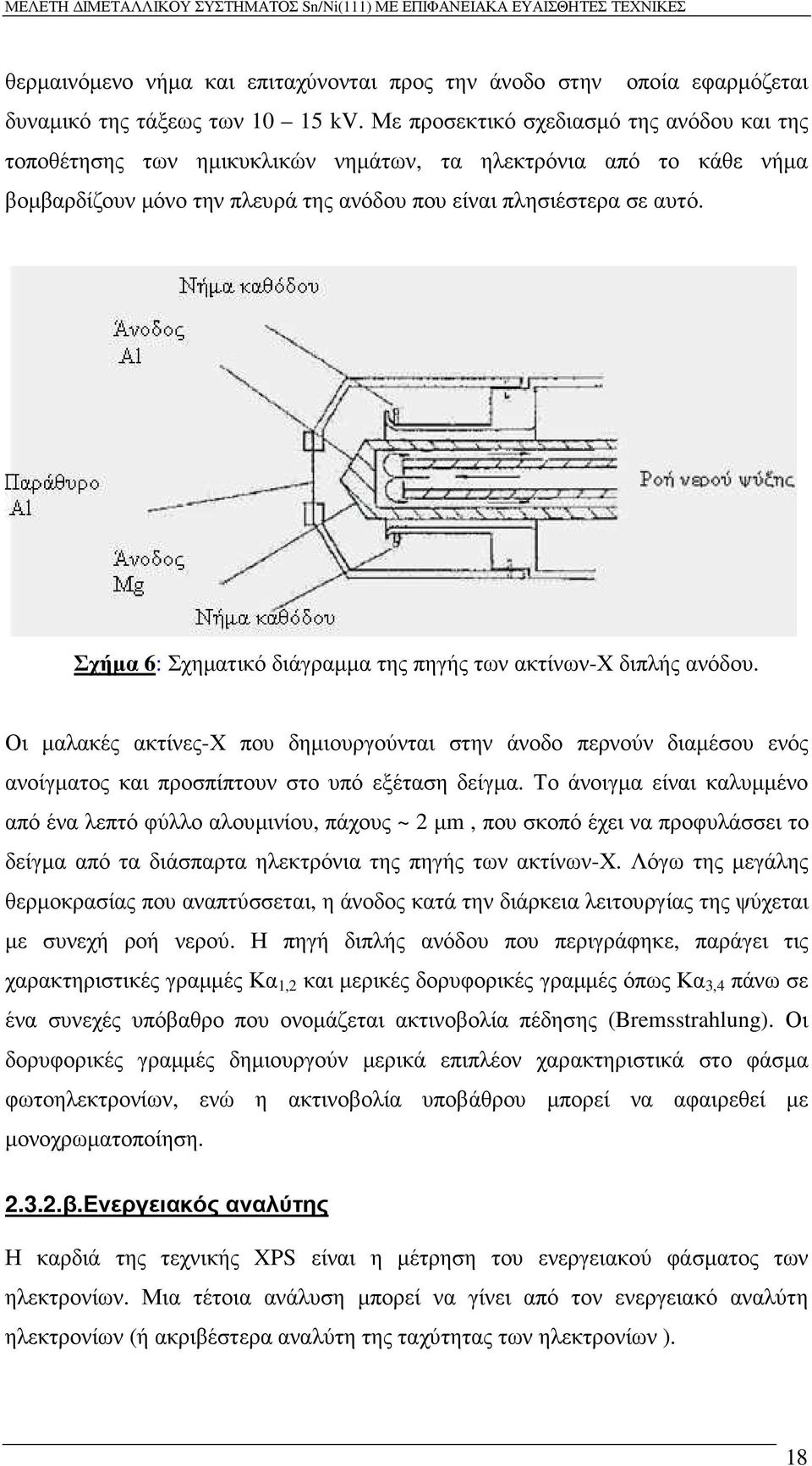 Σχήµα 6: Σχηµατικό διάγραµµα της πηγής των ακτίνων-χ διπλής ανόδου. Οι µαλακές ακτίνες-χ που δηµιουργούνται στην άνοδο περνούν διαµέσου ενός ανοίγµατος και προσπίπτουν στο υπό εξέταση δείγµα.