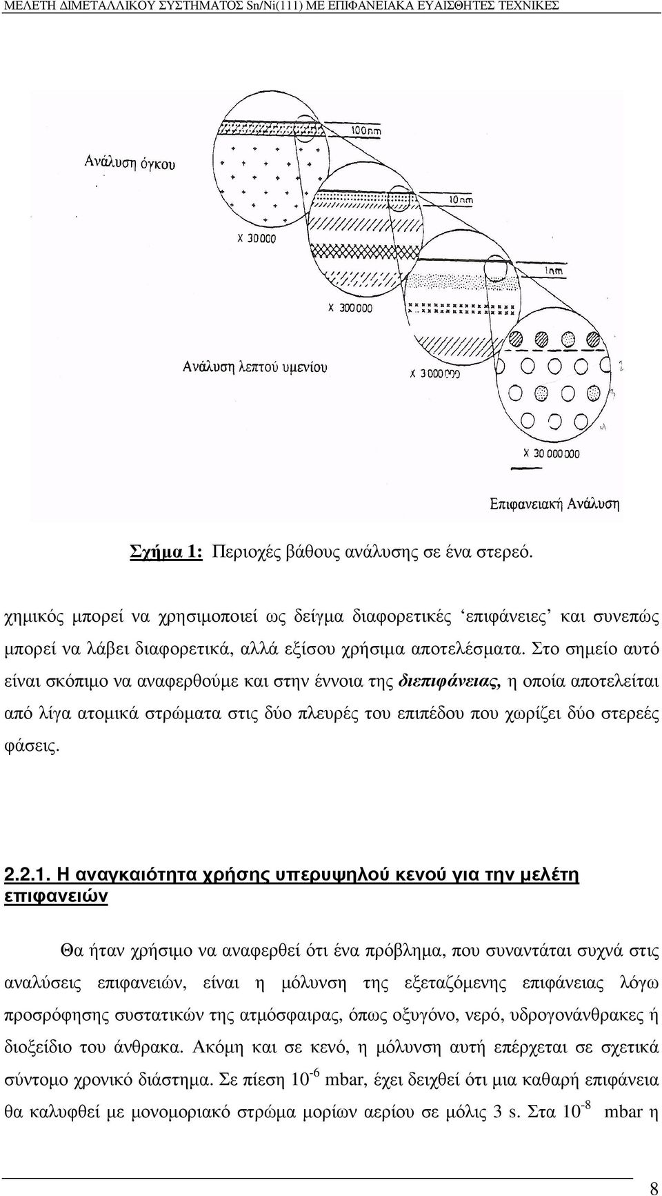 Η αναγκαιότητα χρήσης υπερυψηλού κενού για την µελέτη επιφανειών Θα ήταν χρήσιµο να αναφερθεί ότι ένα πρόβληµα, που συναντάται συχνά στις αναλύσεις επιφανειών, είναι η µόλυνση της εξεταζόµενης