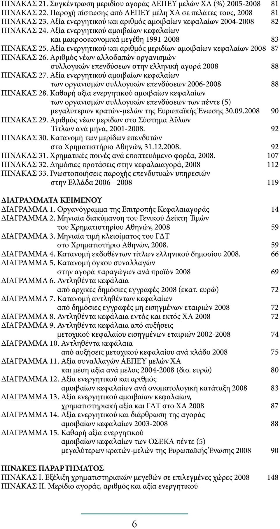 Αξία ενεργητικού και αριθμός μεριδίων αμοιβαίων κεφαλαίων 2008 87 ΠΙΝΑΚΑΣ 26. Αριθμός νέων αλλοδαπών οργανισμών συλλογικών επενδύσεων στην ελληνική αγορά 2008 88 ΠΙΝΑΚΑΣ 27.