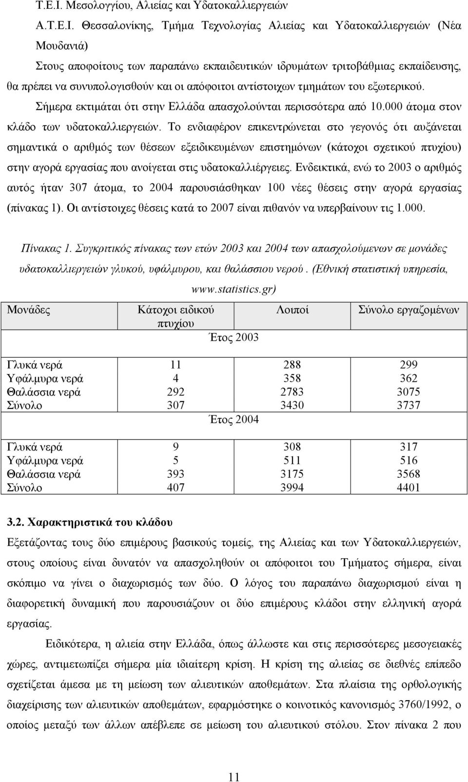 Θεσσαλονίκης, Τμήμα Τεχνολογίας Αλιείας και Υδατοκαλλιεργειών (Νέα Μουδανιά) Στους αποφοίτους των παραπάνω εκπαιδευτικών ιδρυμάτων τριτοβάθμιας εκπαίδευσης, θα πρέπει να συνυπολογισθούν και οι