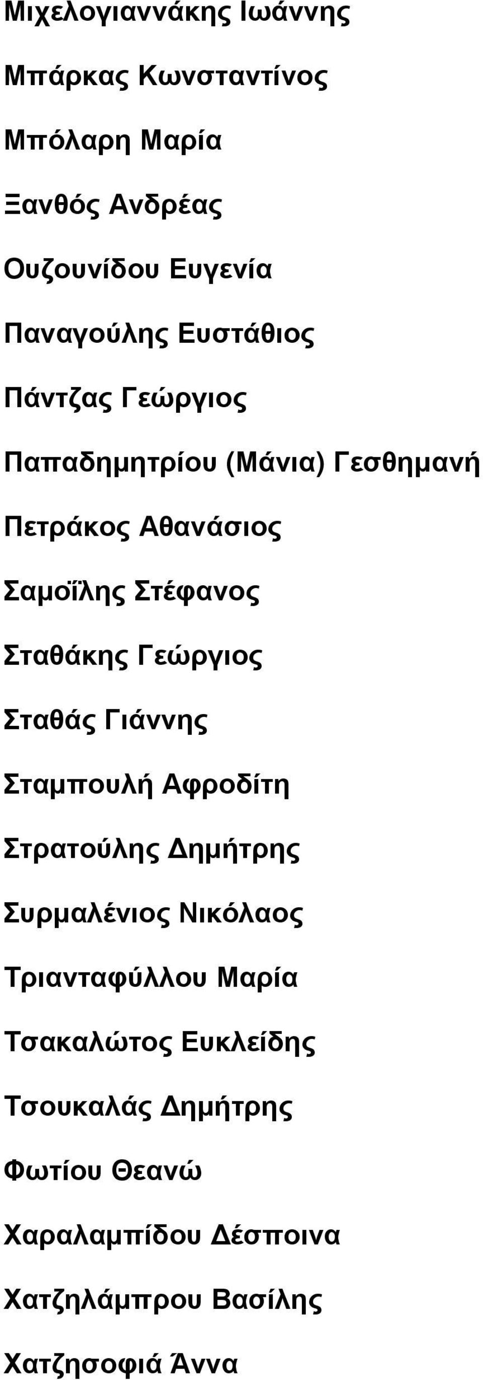 Γεώργιος Σταθάς Γιάννης Σταµπουλή Αφροδίτη Στρατούλης ηµήτρης Συρµαλένιος Νικόλαος Τριανταφύλλου Μαρία