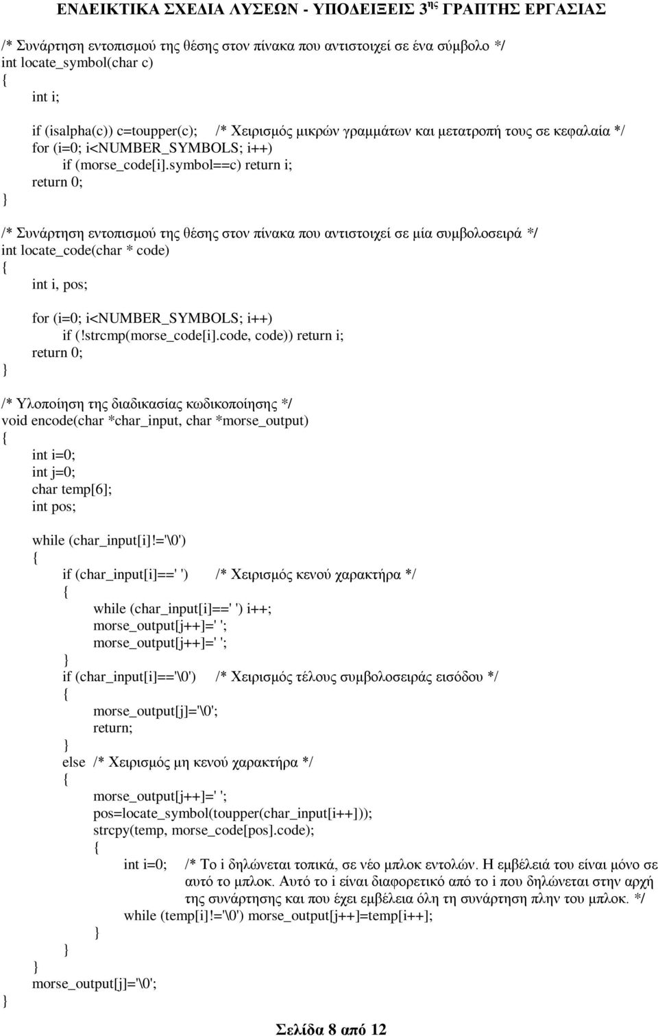 symbol==c) return i; /* πλάξηεζε εληνπηζκνύ ηεο ζέζεο ζηνλ πίλαθα πνπ αληηζηνηρεί ζε κία ζπκβνινζεηξά */ int locate_code(char * code) int i, pos; for (i=0; i<number_symbols; i++) if (!