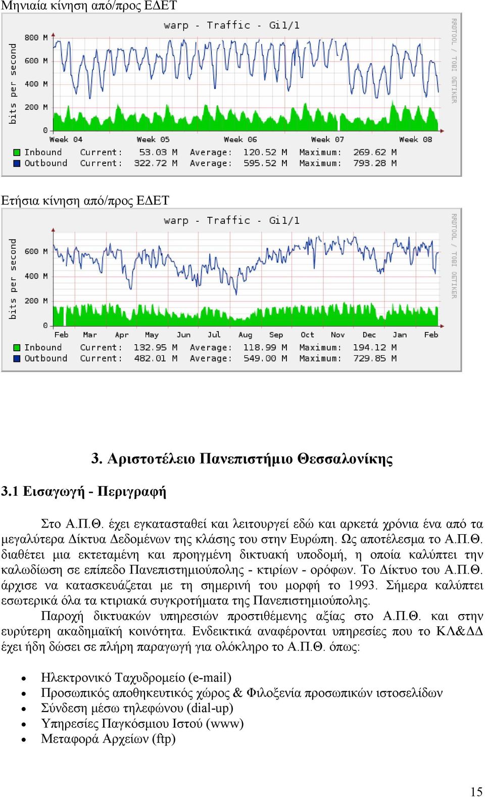 Το Δίκτυο του Α.Π.Θ. άρχισε να κατασκευάζεται με τη σημερινή του μορφή το 1993. Σήμερα καλύπτει εσωτερικά όλα τα κτιριακά συγκροτήματα της Πανεπιστημιούπολης.