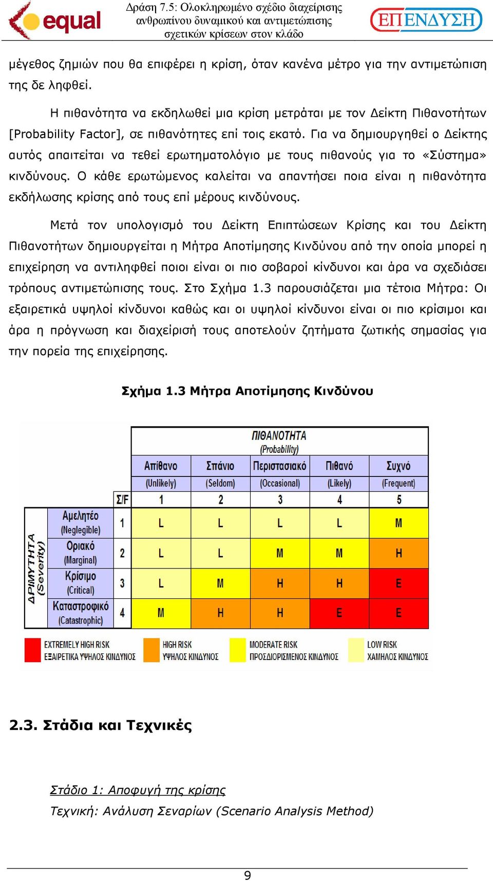 Για να δηµιουργηθεί ο είκτης αυτός απαιτείται να τεθεί ερωτηµατολόγιο µε τους πιθανούς για το «Σύστηµα» κινδύνους.