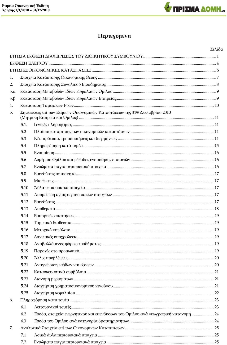 Σημειώσεις επί των Ετήσιων Οικονομικών Καταστάσεων της 31 ης Δεκεμβρίου 2010 (Μητρική Εταιρεία και Όμιλος)... 11 5.1. Γενικές πληροφορίες... 11 5.2 Πλαίσιο κατάρτισης των οικονομικών καταστάσεων.