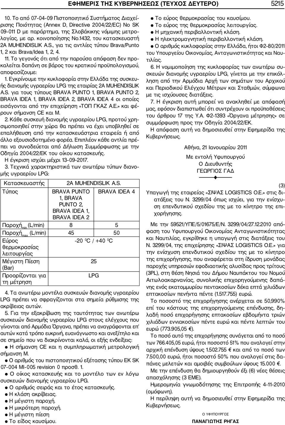 1432, του κατασκευαστή 2A MUHENDISLIK A.S., για τις αντλίες τύπου Brava/Punto 1, 2 και Brava/Idea 1, 2, 4. 11.