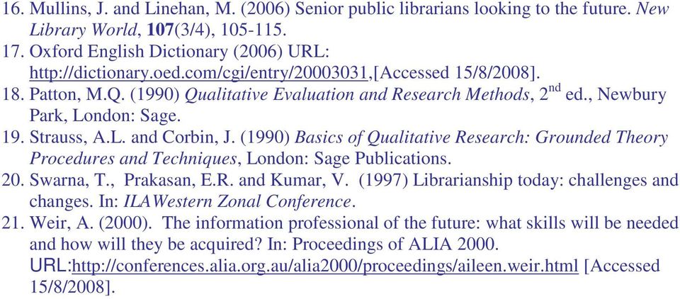 (1990) Basics of Qualitative Research: Grounded Theory Procedures and Techniques, London: Sage Publications. 20. Swarna, T., Prakasan, E.R. and Kumar, V.