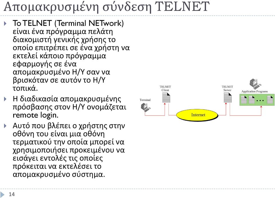 Η διαδικασία απομακρυσμένης πρόσβασης στον Η/Υ ονομάζεται remote login.