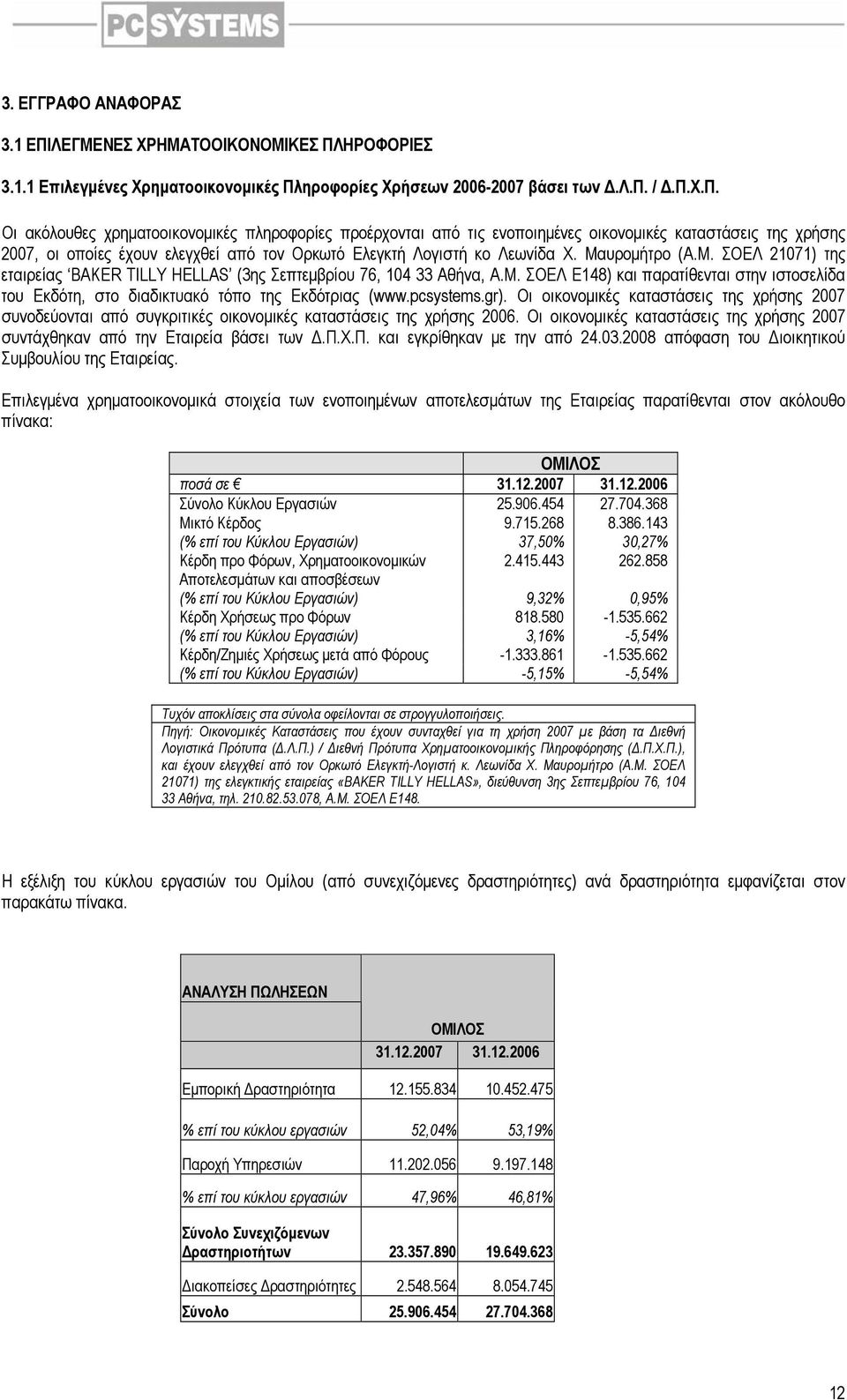 ΗΡΟΦΟΡΙΕΣ 3.1.1 Επιλεγµένες Χρηµατοοικονοµικές Πλ