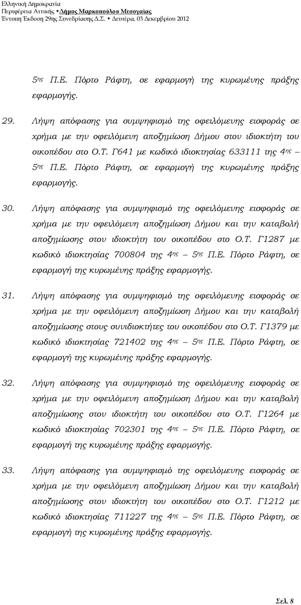 Πόρτο Ράφτη, σε εφαρμογή της κυρωμένης πράξης εφαρμογής. 30.