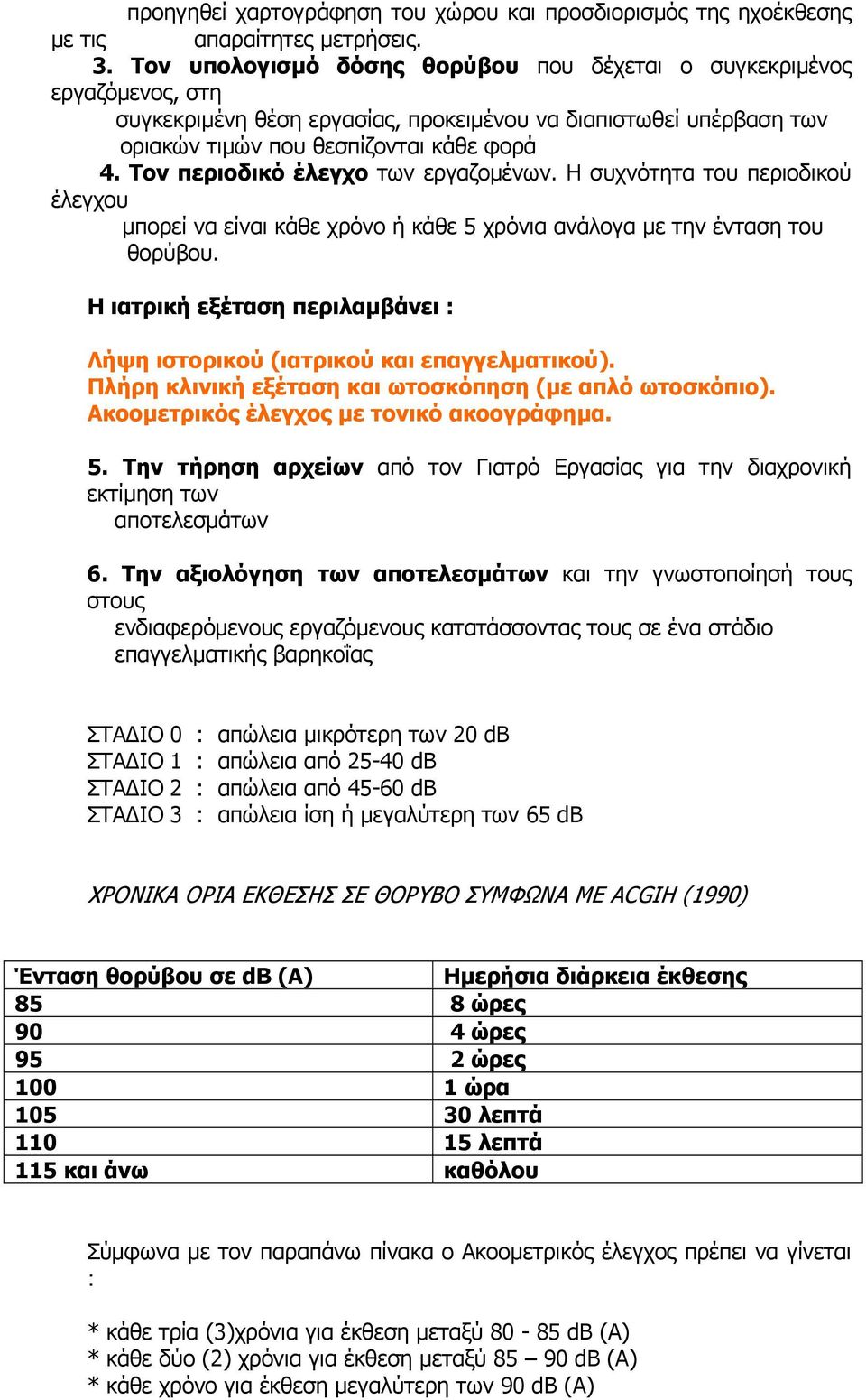 Τον περιοδικό έλεγχο των εργαζοµένων. Η συχνότητα του περιοδικού έλεγχου µπορεί να είναι κάθε χρόνο ή κάθε 5 χρόνια ανάλογα µε την ένταση του θορύβου.