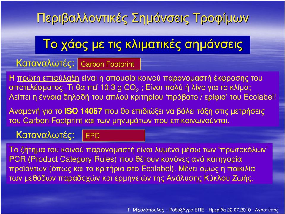 Αναµονή για το ISO 14067 που θα επιδιώξει να βάλει τάξη στις µετρήσεις του Carbon Footprint και των µηνυµάτων που επικοινωνούνται.