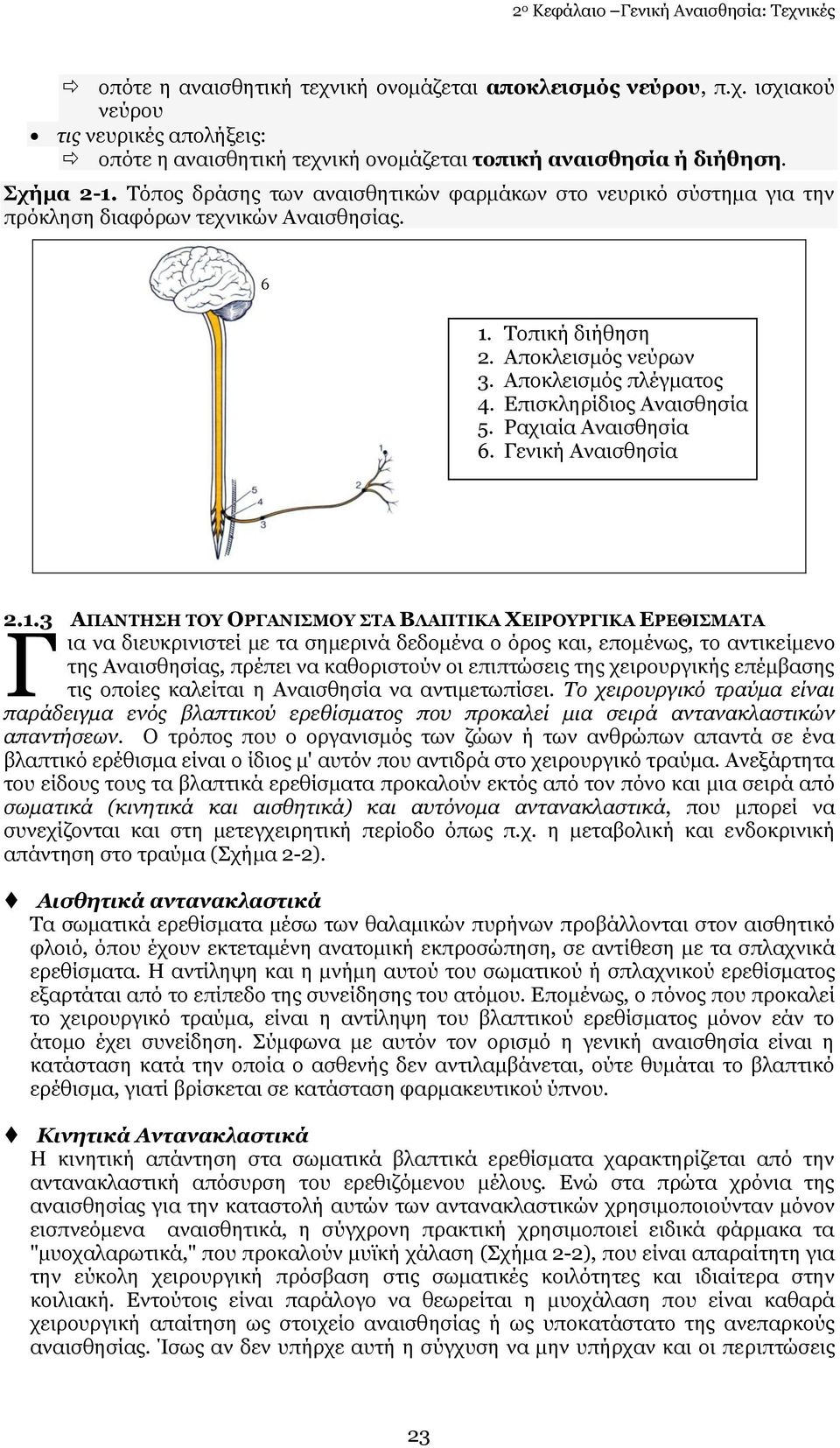 Δπηζθιεξίδηνο Αλαηζζεζία 5. Ραρηαία Αλαηζζεζία 6. Γεληθή Αλαηζζεζία 2.1.