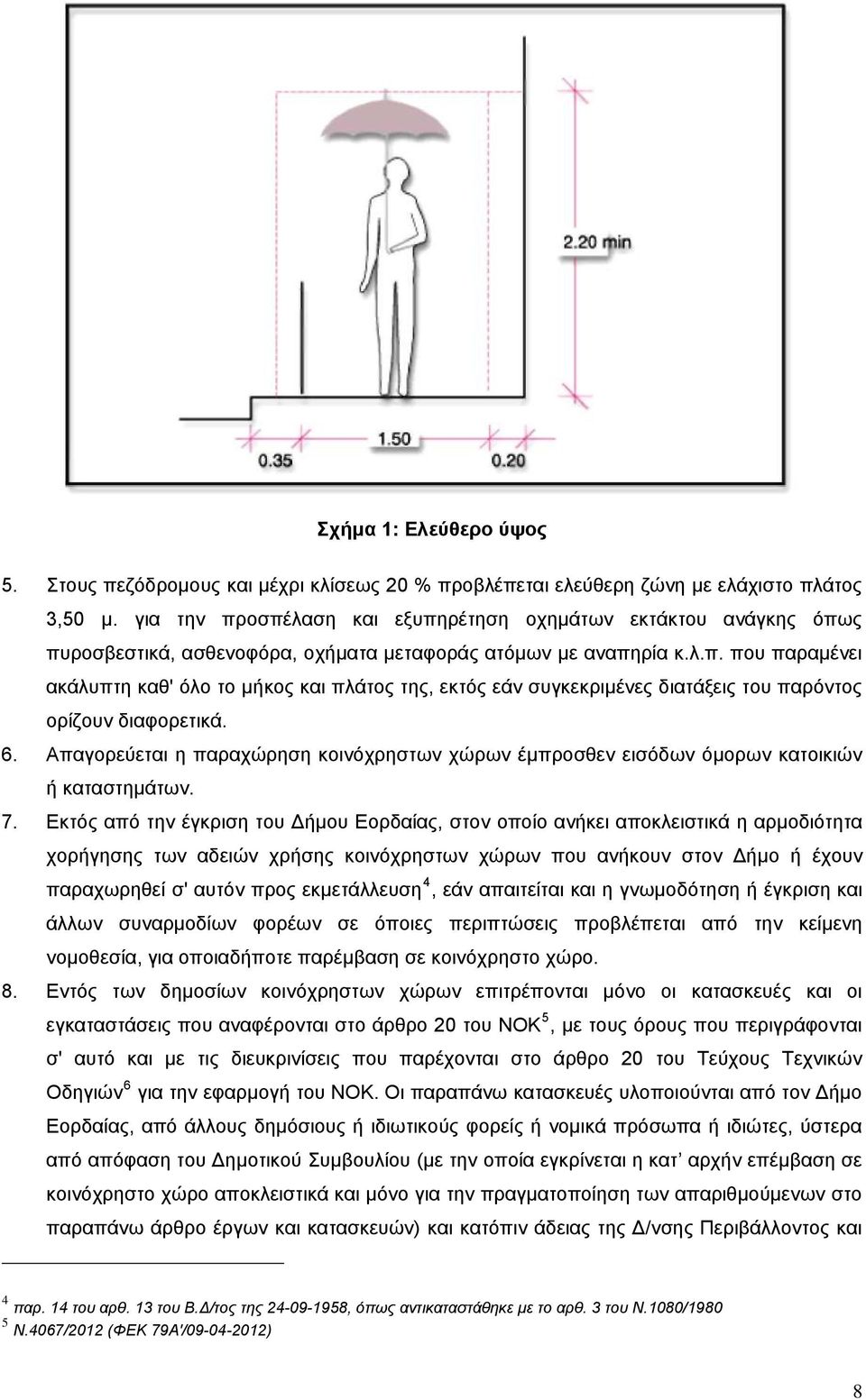 6. Απαγορεύεται η παραχώρηση κοινόχρηστων χώρων έμπροσθεν εισόδων όμορων κατοικιών ή καταστημάτων. 7.