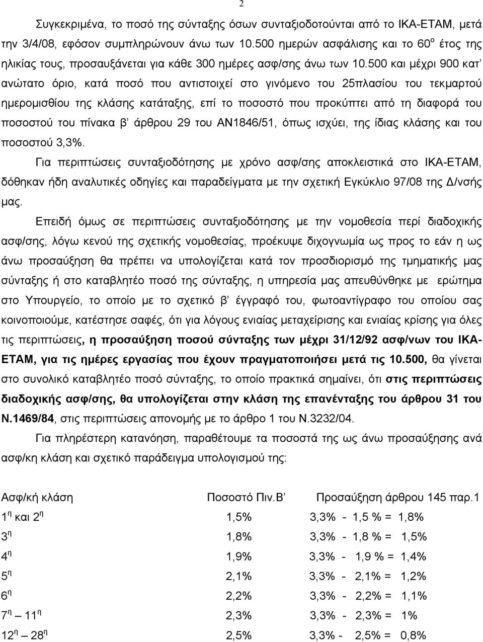 500 και µέχρι 900 κατ ανώτατο όριο, κατά ποσό που αντιστοιχεί στο γινόµενο του 25πλασίου του τεκµαρτού ηµεροµισθίου της κλάσης κατάταξης, επί το ποσοστό που προκύπτει από τη διαφορά του ποσοστού του