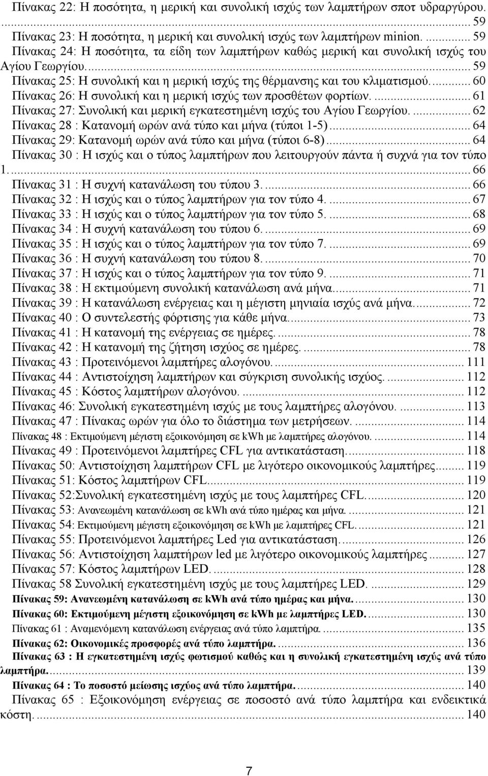 .. 60 Πίνακας 26: Η συνολική και η µερική ισχύς των προσθέτων φορτίων.... 61 Πίνακας 27: Συνολική και µερική εγκατεστηµένη ισχύς του Αγίου Γεωργίου.