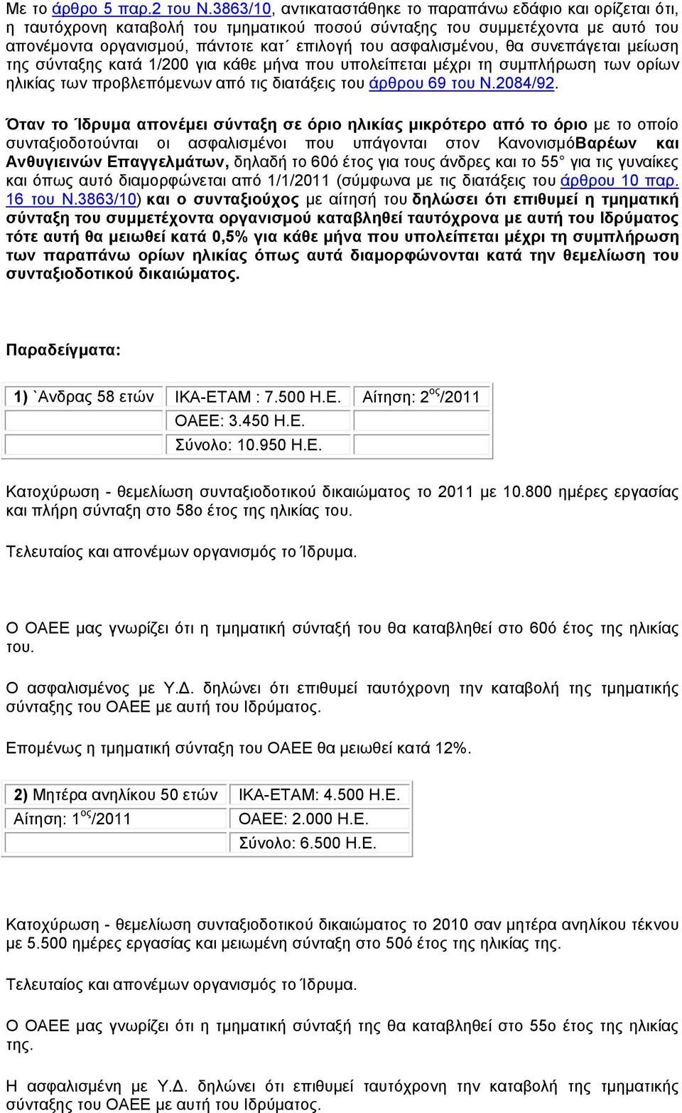 ασφαλισµένου, θα συνεπάγεται µείωση της σύνταξης κατά 1/200 για κάθε µήνα που υπολείπεται µέχρι τη συµπλήρωση των ορίων ηλικίας των προβλεπόµενων από τις διατάξεις του άρθρου 69 του Ν.2084/92.