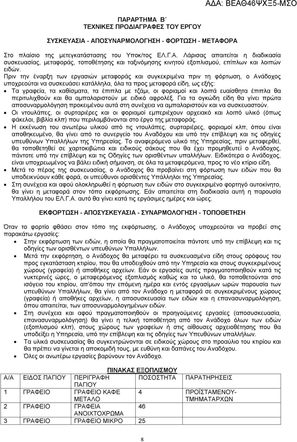 τζάμι, οι φοριαμοί και λοιπά ευαίσθητα έπιπλα θα περιτυλιχθούν και θα αμπαλαριστούν με ειδικό αφρολέξ.