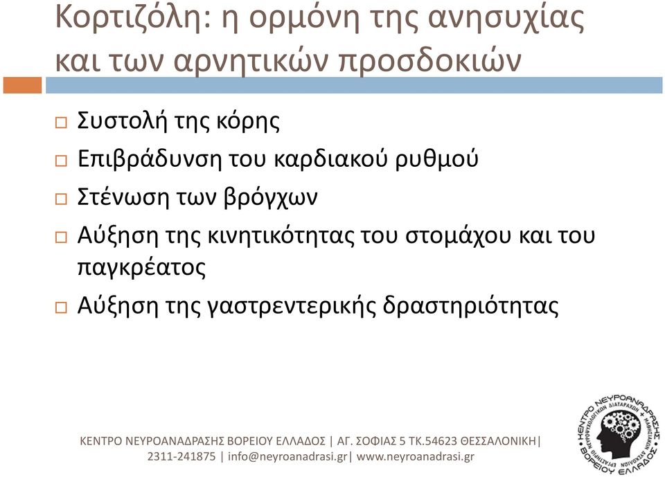 ρυθμού Στένωση των βρόγχων Αύξηση της κινητικότητας του