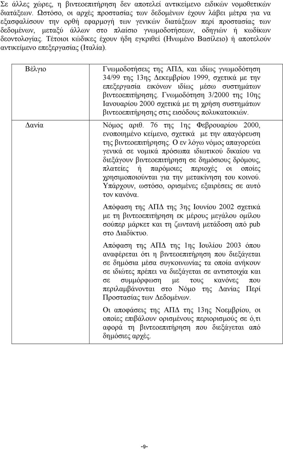 ή κωδίκων δεοντολογίας. Τέτοιοι κώδικες έχουν ήδη εγκριθεί (Ηνωµένο Βασίλειο) ή αποτελούν αντικείµενο επεξεργασίας (Ιταλία).