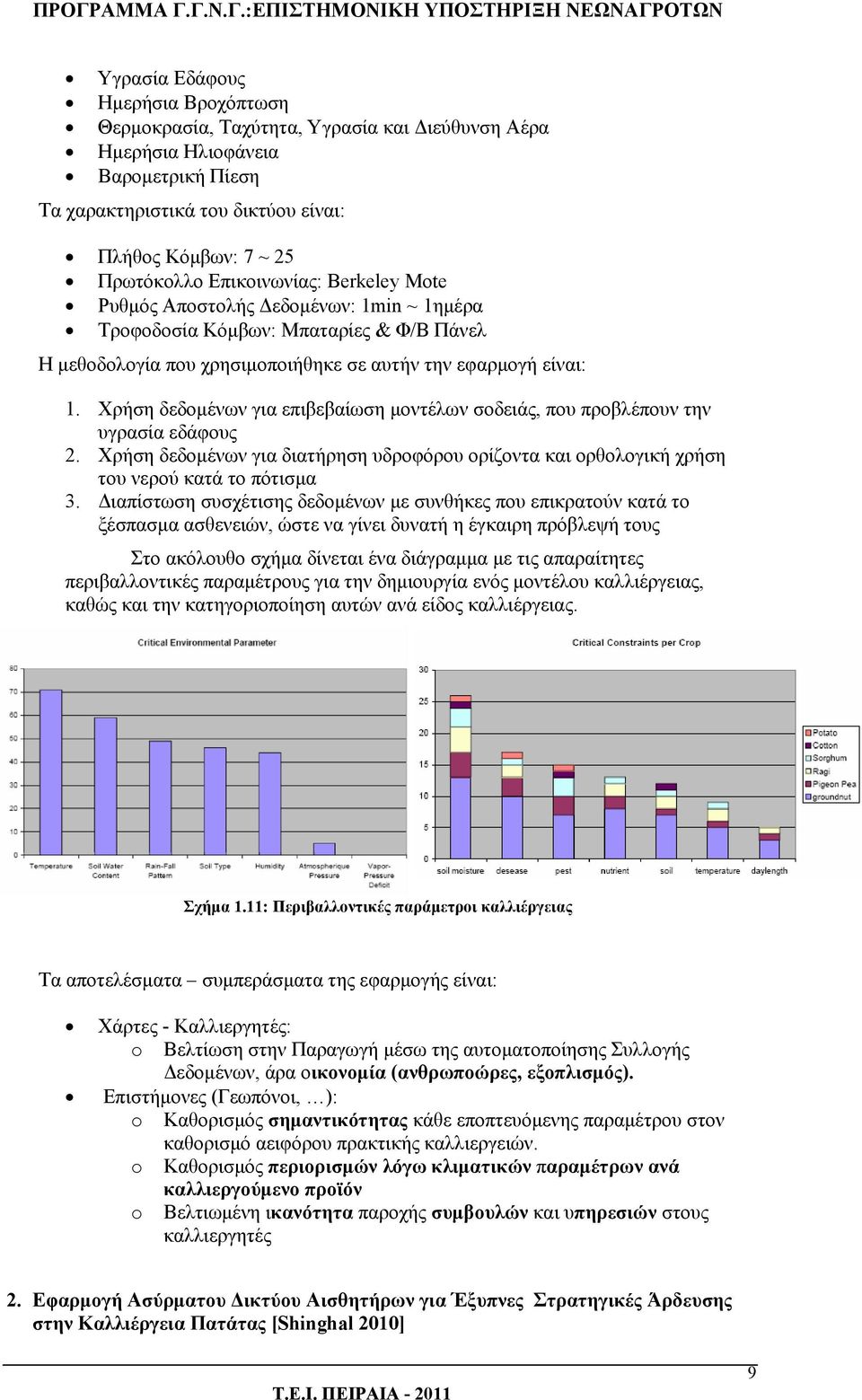 Χρήση δεδομένων για επιβεβαίωση μοντέλων σοδειάς, που προβλέπουν την υγρασία εδάφους 2. Χρήση δεδομένων για διατήρηση υδροφόρου ορίζοντα και ορθολογική χρήση του νερού κατά το πότισμα 3.