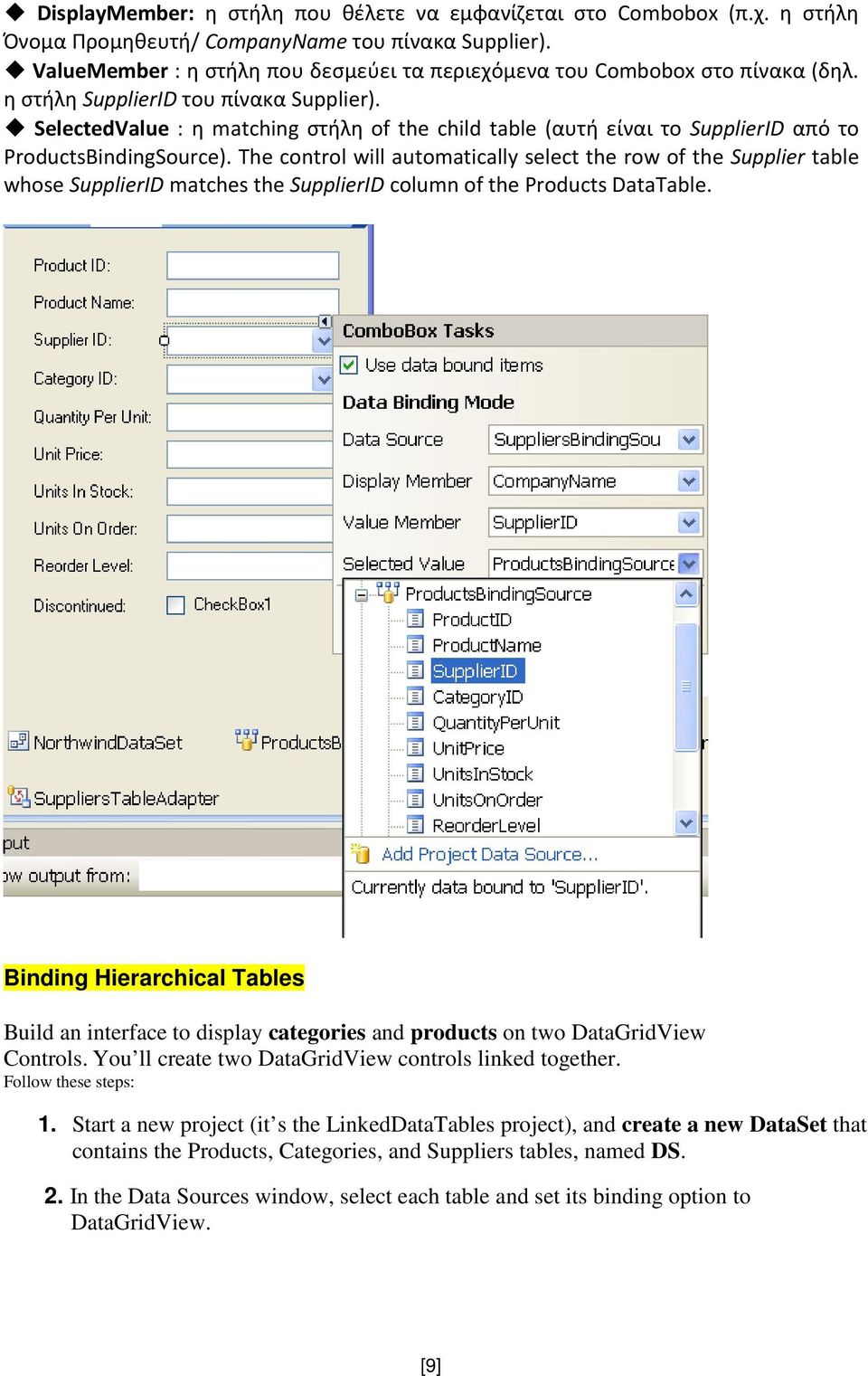 SelectedValue : η matching στήλη of the child table (αυτή είναι το SupplierID από το ProductsBindingSource).