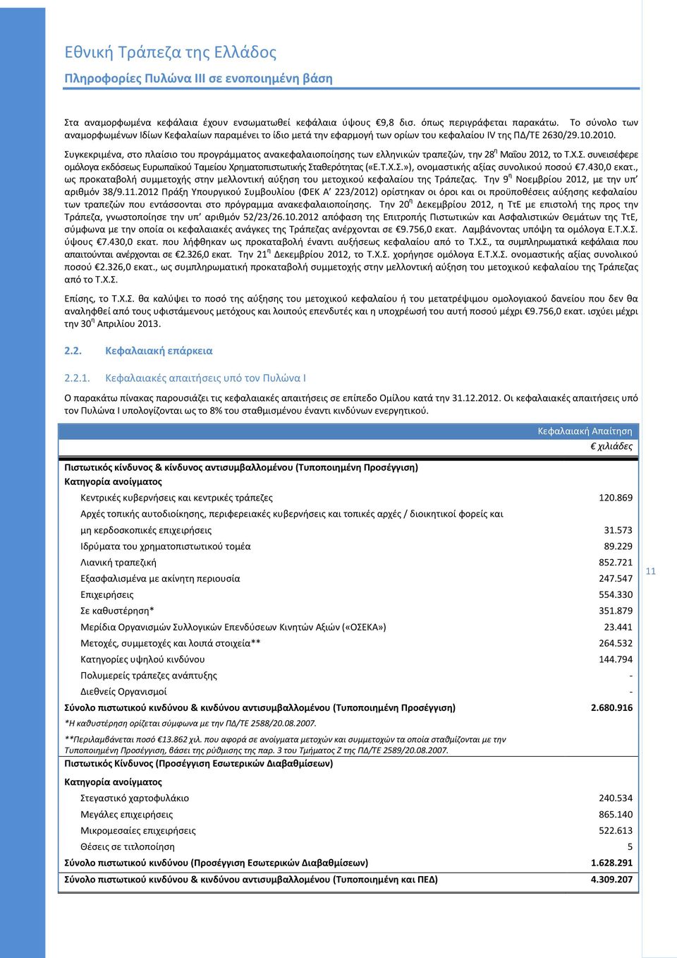 Συγκεκριμζνα, ςτο πλαίςιο του προγράμματοσ ανακεφαλαιοποίθςθσ των ελλθνικϊν τραπεηϊν, τθν 28 θ Μαΐου 2012, το Τ.Χ.Σ. ςυνειςζφερε ομόλογα εκδόςεωσ Ευρωπαϊκοφ Ταμείου Χρθματοπιςτωτικισ Στακερότθτασ («Ε.