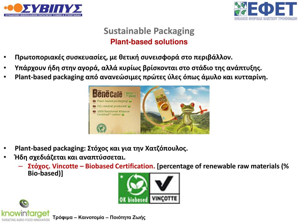 Plant-based packaging από ανανεώσιμες πρώτες ύλες όπως άμυλο και κυτταρίνη.