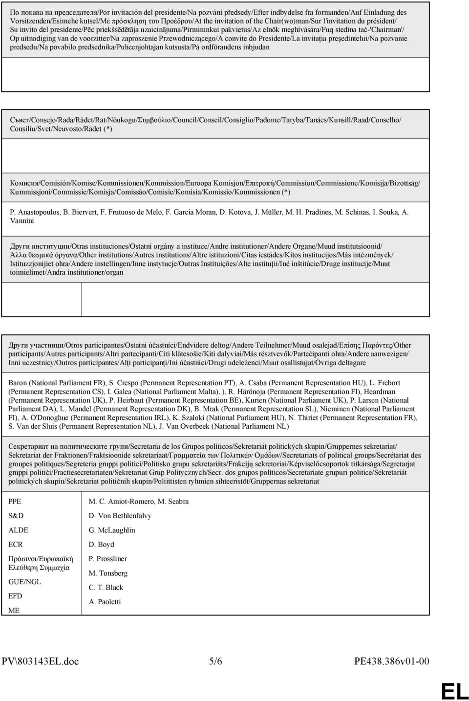 voorzitter/na zaproszenie Przewodniczącego/A convite do Presidente/La invitaţia preşedintelui/na pozvanie predsedu/na povabilo predsednika/puheenjohtajan kutsusta/på ordförandens inbjudan