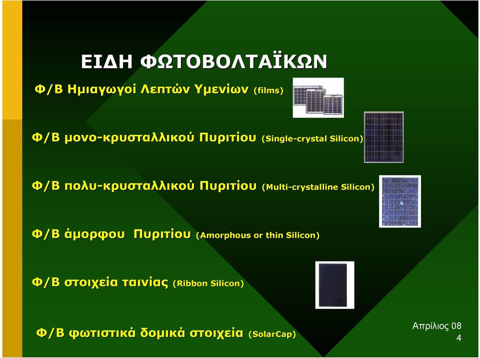 Πυριτίου (Multi-crystalline Silicon) Φ/Β άµορφου Πυριτίου (Amorphous or