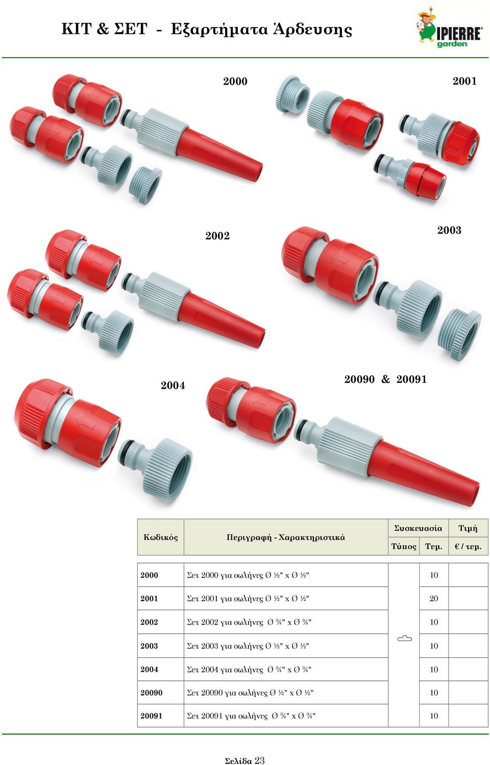 2002 για σωλήνες Ø ¾" x Ø ¾" 2003 Σετ 2003 για σωλήνες Ø ½" x Ø ½" 2004 Σετ 2004 για