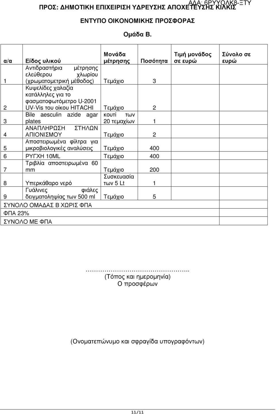 Bile aesculin azide agar κουτί των 3 plates 20 τεµαχίων 1 ΑΝΑΠΛΗΡΩΣΗ ΣΤΗΛΩΝ 4 ΑΠΙΟΝΙΣΜΟΥ Τεµάχιο 2 Αποστειρωµένα φίλτρα για 5 µικροβιολογικές αναλύσεις Τεµάχιο 400 6 ΡΥΓΧΗ 10ML Τεµάχιο 400