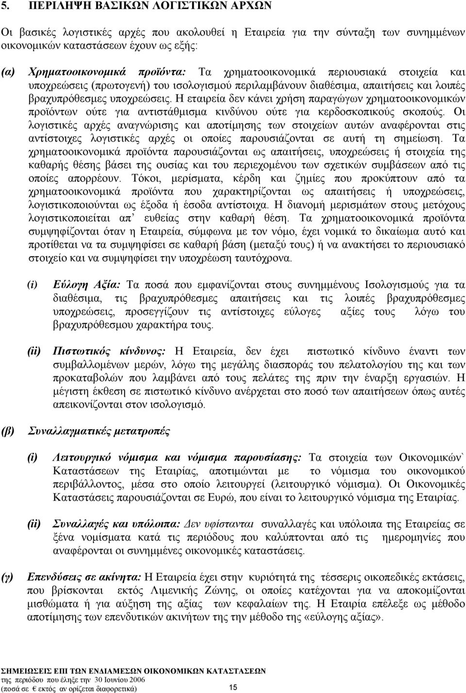 Η εταιρεία δεν κάνει χρήση παραγώγων χρηματοοικονομικών προϊόντων ούτε για αντιστάθμισμα κινδύνου ούτε για κερδοσκοπικούς σκοπούς.