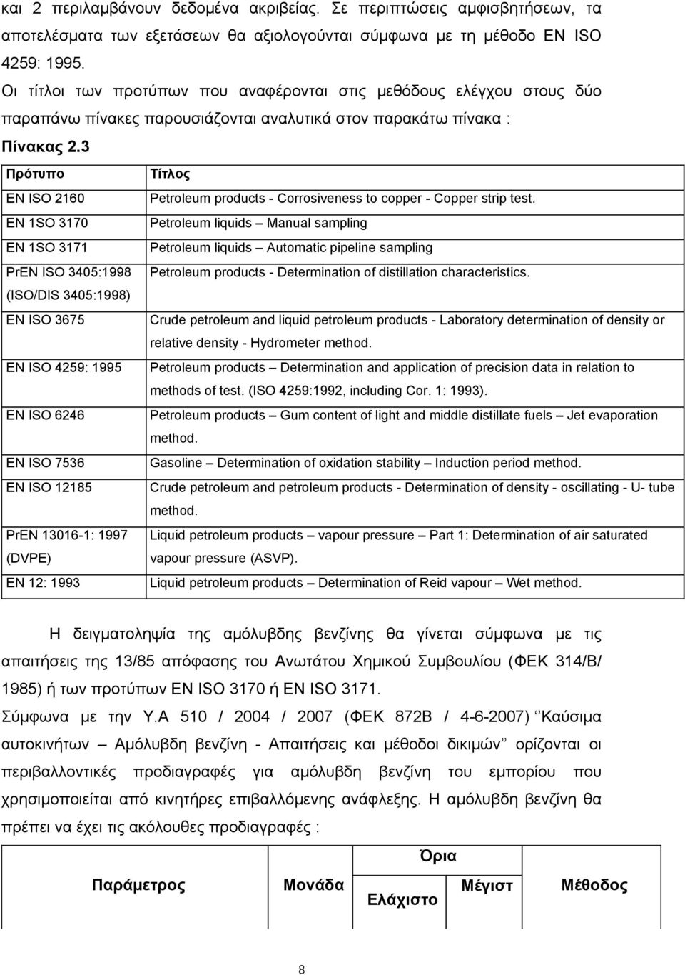 3 Πρότυπο Τίτλος EN ISO 2160 Petroleum products - Corrosiveness to copper - Copper strip test.