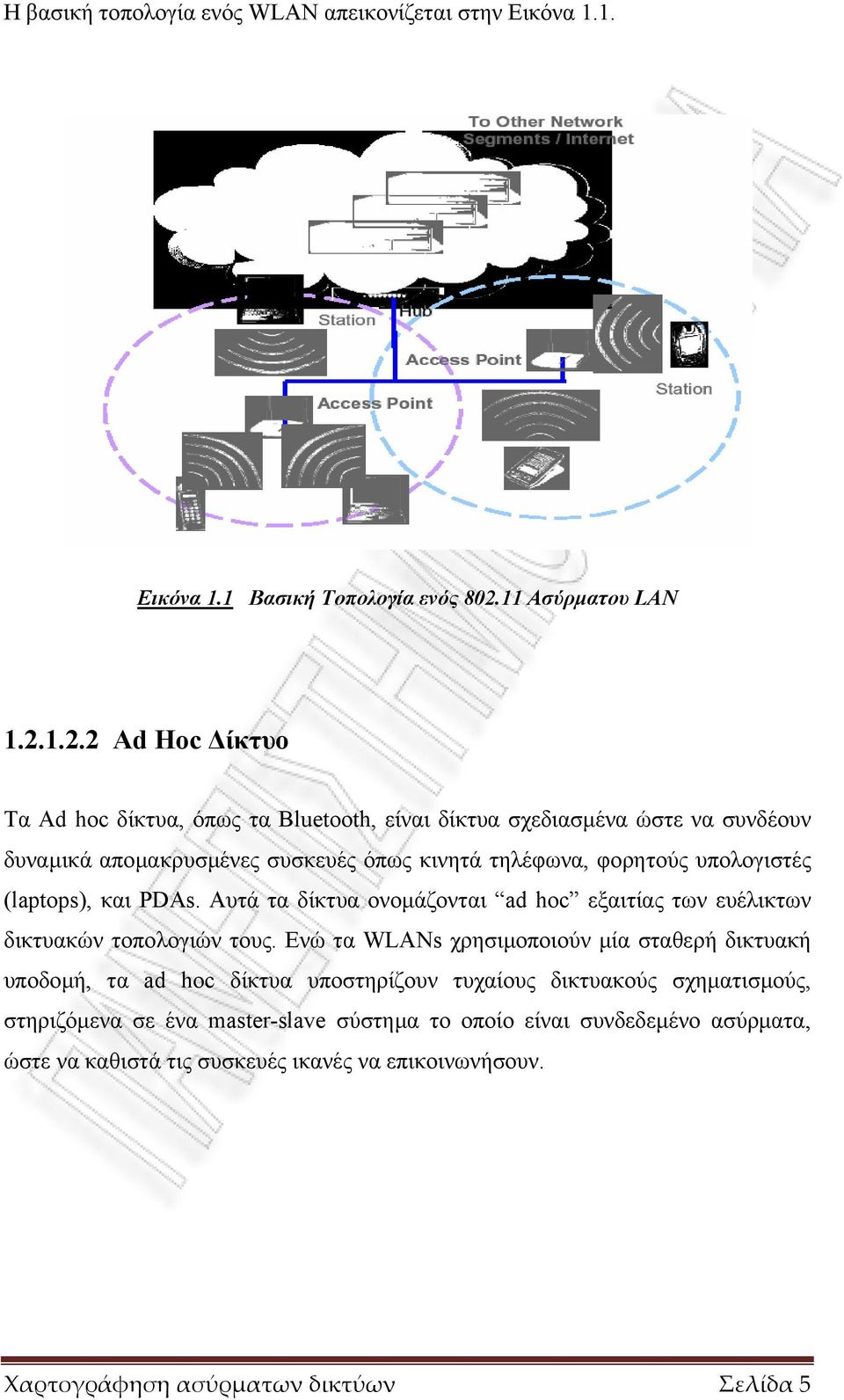 1.2.2 Ad Hoc ίκτυο Τα Ad hoc δίκτυα, όπως τα Bluetooth, είναι δίκτυα σχεδιασµένα ώστε να συνδέουν δυναµικά αποµακρυσµένες συσκευές όπως κινητά τηλέφωνα, φορητούς