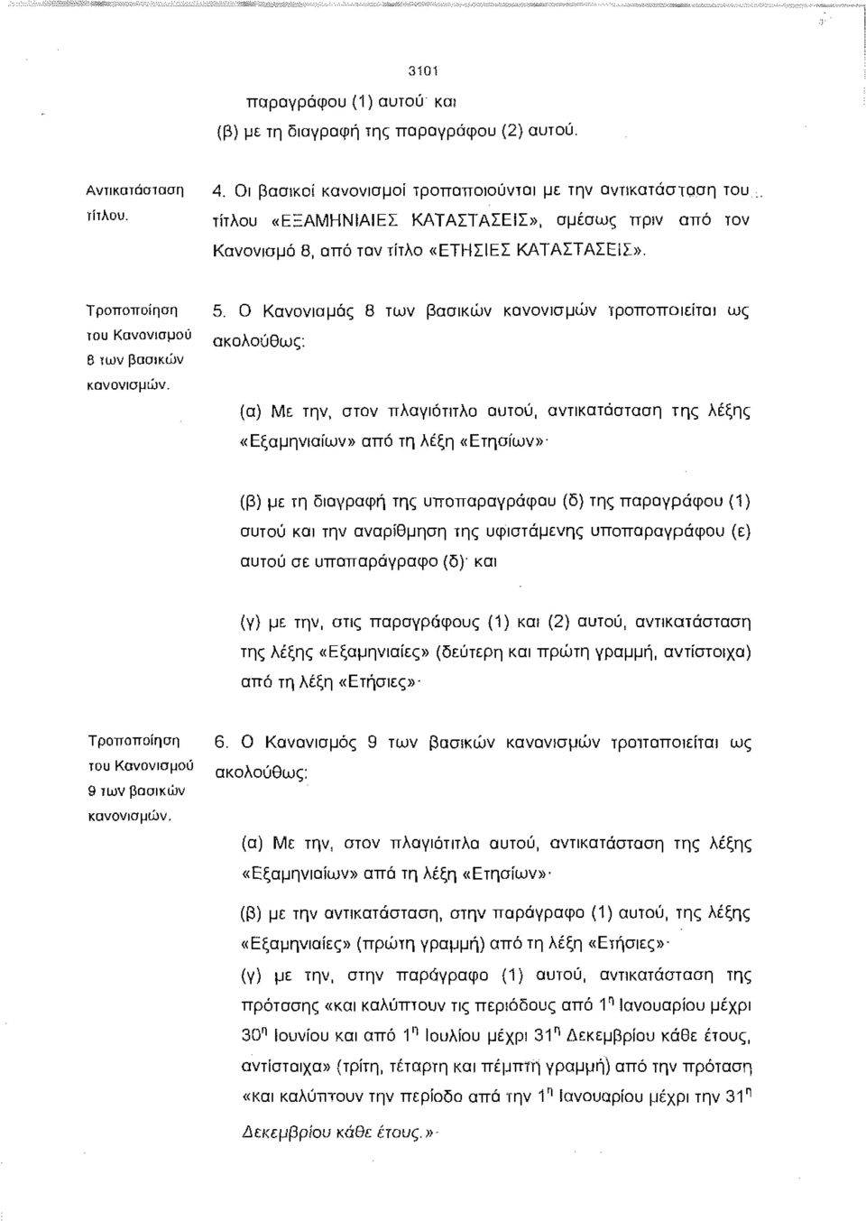 Ο Κανονισμός 8 των βασικών κανονισμών τροποποιείται ως ακολουθως: (α) Με την, στον πλαγιότιτλο αυτού, αντικατάσταση της λέξης «Εξαμηνιαίων» από τη λέξη «Ετησίων»- (β) με τη διαγραφή της υποπαραγράφου