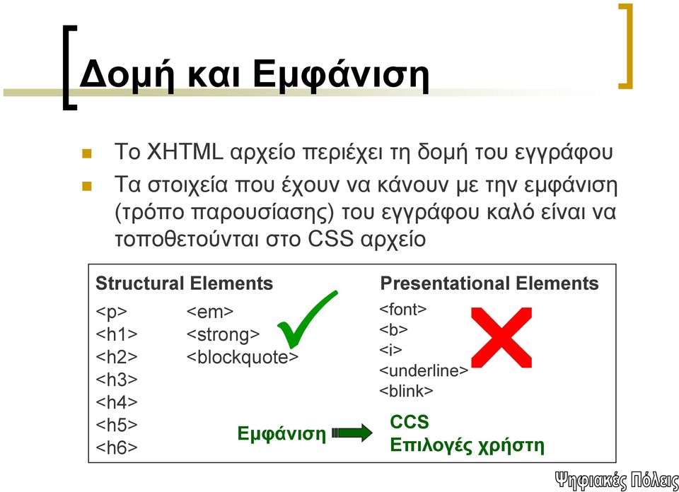 CSS αρχείο Structural Elements <p> <em> <h1> <strong> <h2> <blockquote> <h3> <h4> <h5>