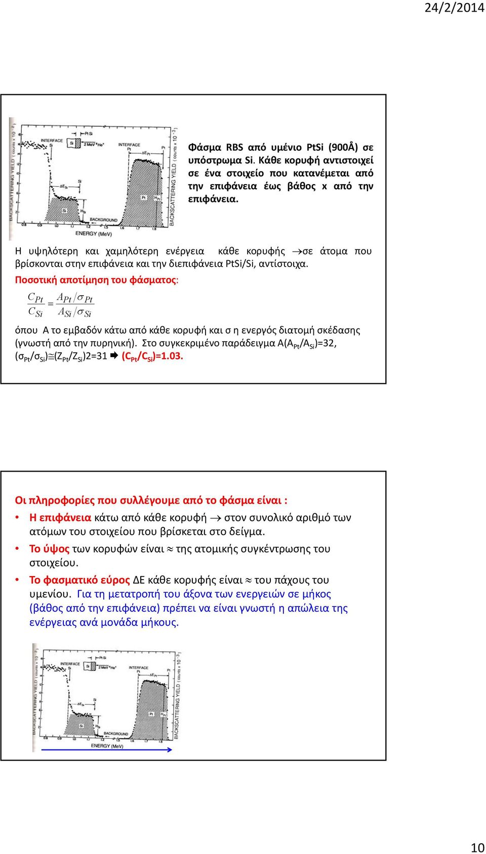 Ποσοτική αποτίμηση του φάσματος: CPt APt Pt CSi ASi Si όπου A το εμβαδόν κάτω από κάθε κορυφή και σ η ενεργός διατομή σκέδασης (γνωστή από την πυρηνική).