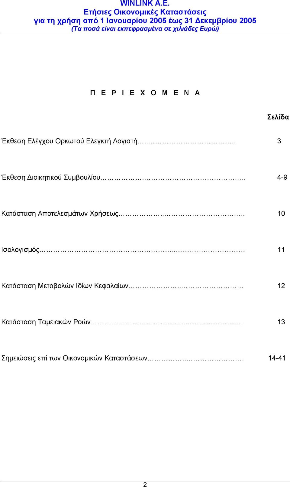... 10 Ισολογισµός.. 11 Κατάσταση Μεταβολών Ιδίων Κεφαλαίων.
