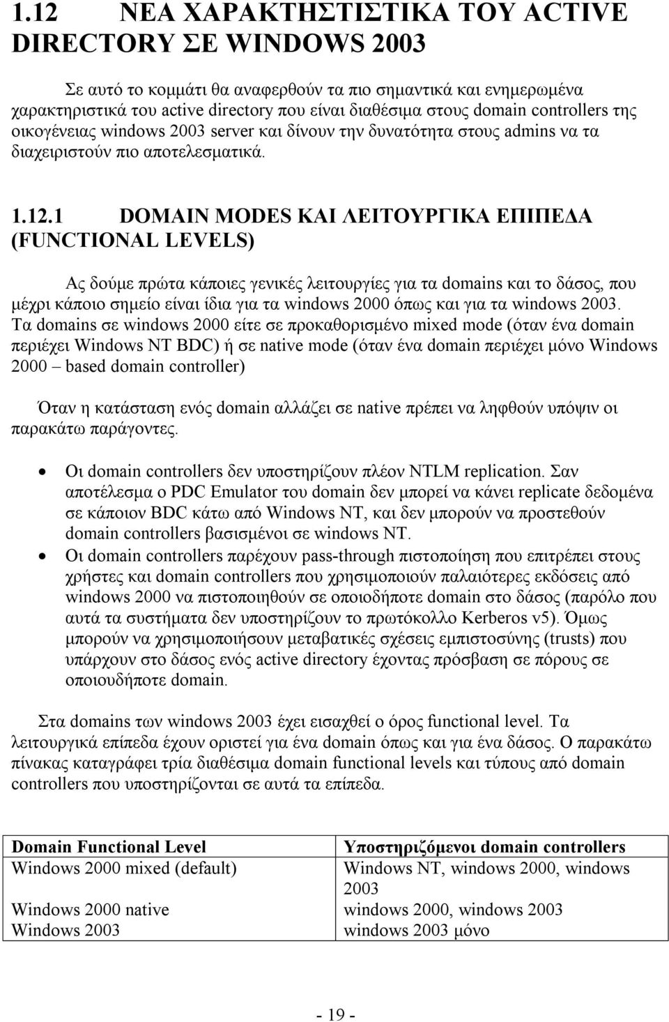 1 DOMAIN MODES ΚΑΙ ΛΕΙΤΟΥΡΓΙΚΑ ΕΠΙΠΕΔΑ (FUNCTIONAL LEVELS) Ας δούμε πρώτα κάποιες γενικές λειτουργίες για τα domains και το δάσος, που μέχρι κάποιο σημείο είναι ίδια για τα windows 2000 όπως και για